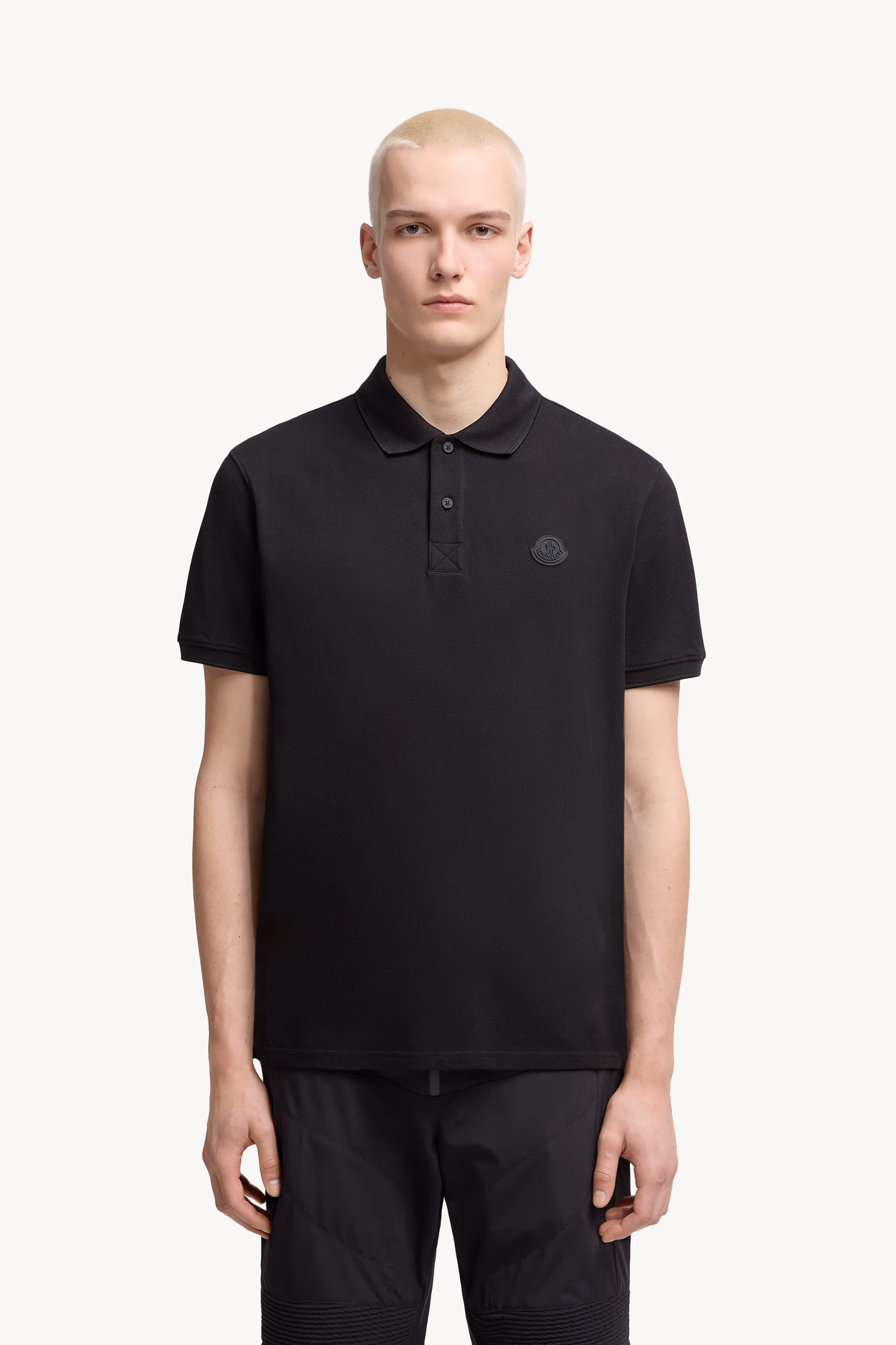 Logo Cotton Piquet Polo Shirt Men Black Moncler 3